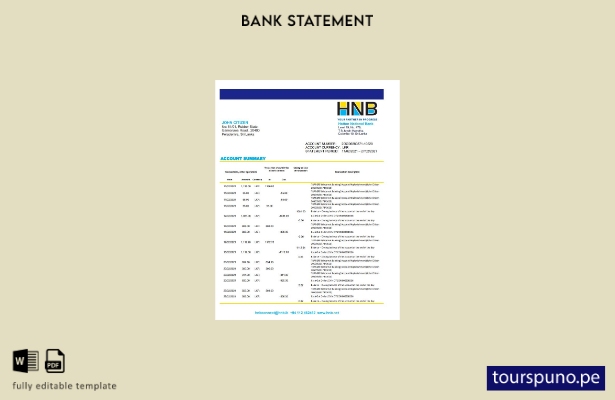 listo para imprimir plantilla de Excel de extracto bancario nacional de Sri Lank
